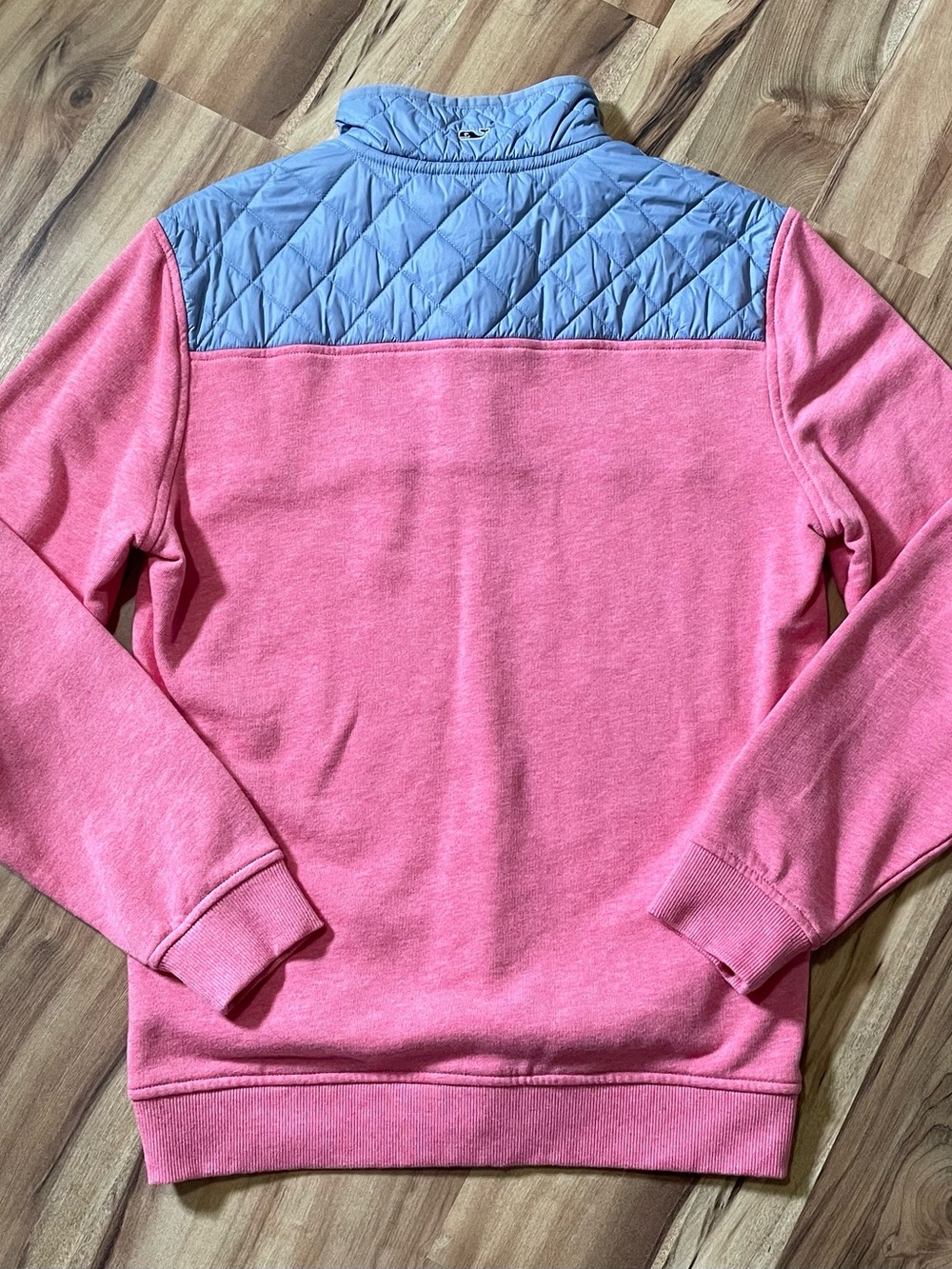 Vineyard Vines Pink & Grey Quilted Yoke Quarter Zip Sweatshirt XS Oversized - Picture 2 of 9